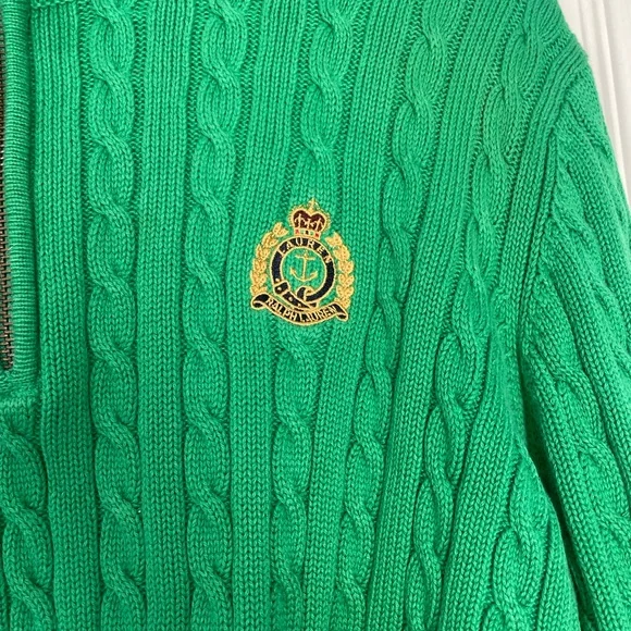 Lauren Ralph Lauren Green Cable Knit 1/4 Zip Sweater size Medium - Picture 2 of 6